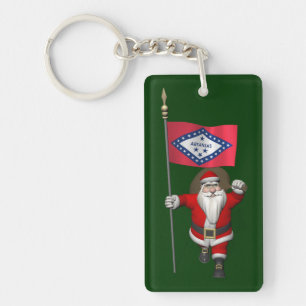 Santa Claus With Ensign Of Arkansas Keychain
