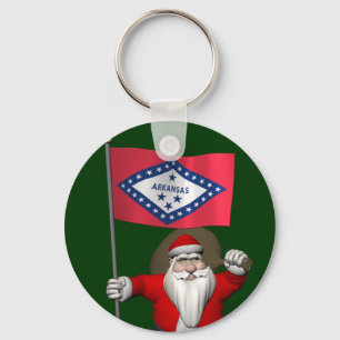 Santa Claus With Ensign Of Arkansas Keychain