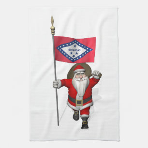 Santa Claus With Ensign Of Arkansas Kitchen Towel