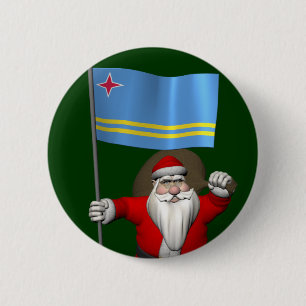 Santa Claus With Ensign Of Aruba 2 Inch Round Button