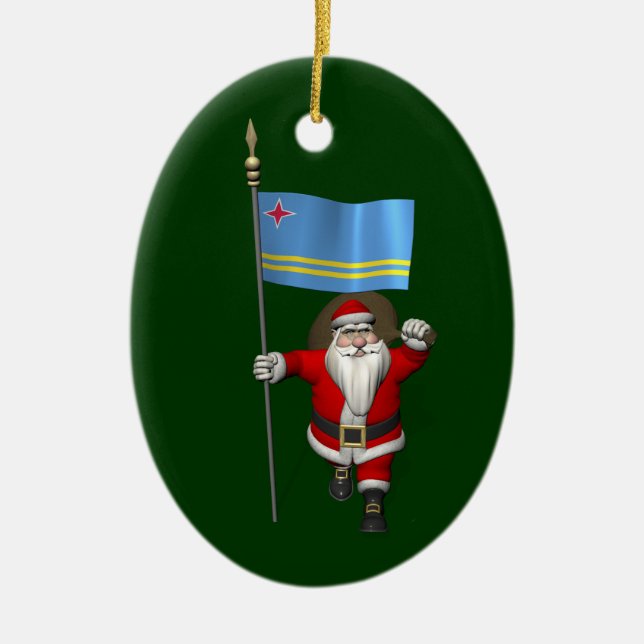 Santa Claus With Ensign Of Aruba Ceramic Ornament (Front)