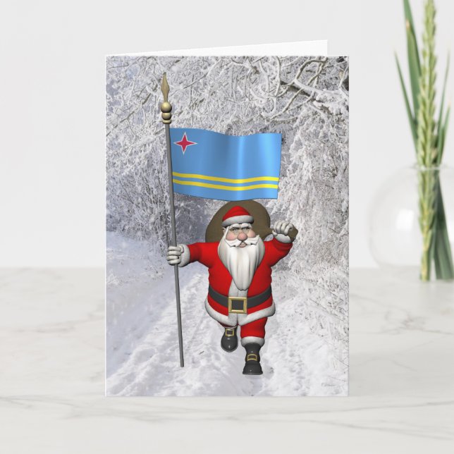 Santa Claus With Ensign Of Aruba Holiday Card (Front)