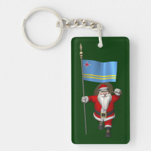 Santa Claus With Ensign Of Aruba Keychain