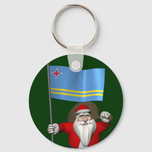 Santa Claus With Ensign Of Aruba Keychain