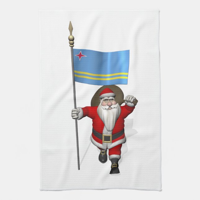 Santa Claus With Ensign Of Aruba Kitchen Towel (Vertical)