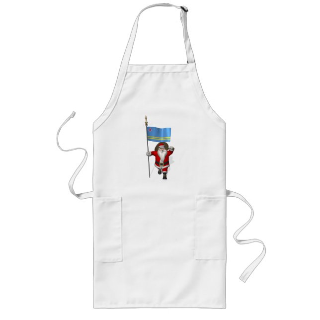 Santa Claus With Ensign Of Aruba Long Apron (Front)