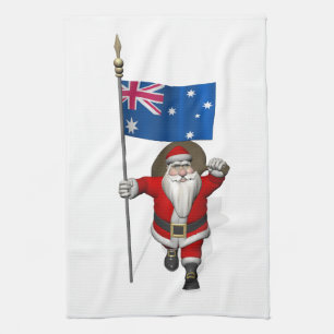 Santa Claus With Ensign Of Australia Kitchen Towel