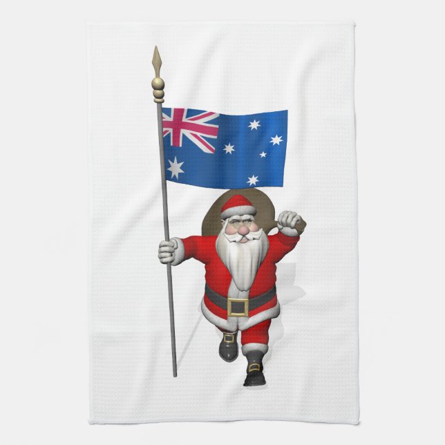 Santa Claus With Ensign Of Australia Kitchen Towel (Vertical)