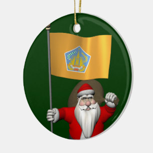 Santa Claus With Ensign Of Bali Ceramic Ornament