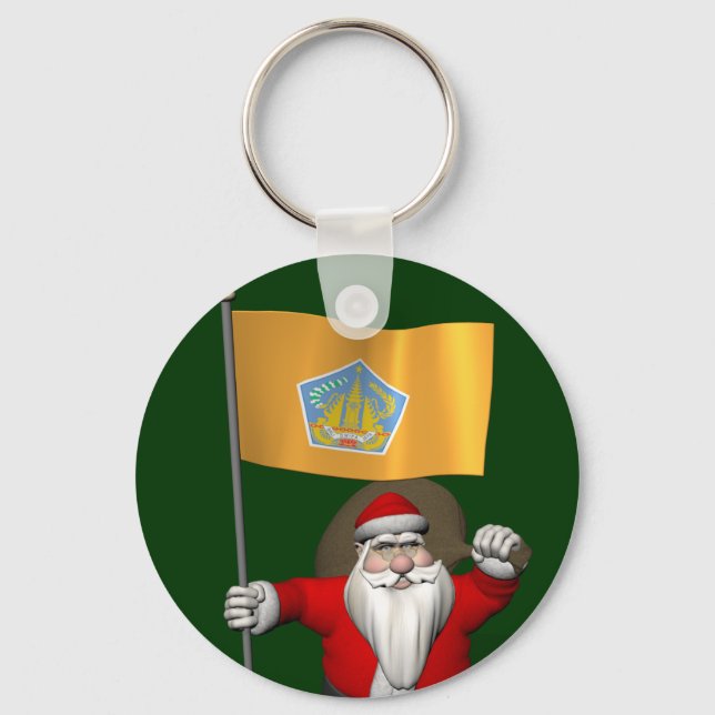 Santa Claus With Ensign Of Bali Keychain (Front)