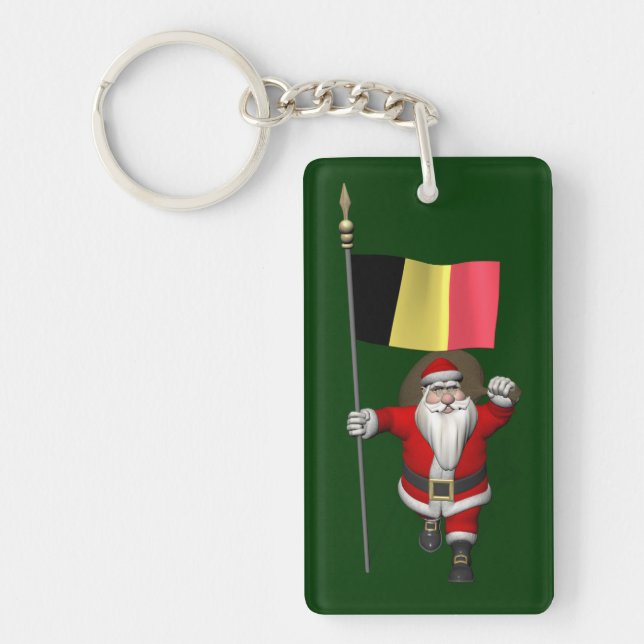 Santa Claus With Ensign Of Belgium Keychain (Front)