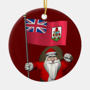 Santa Claus With Ensign Of Bermuda Ceramic Ornament