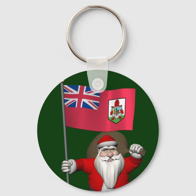 Santa Claus With Ensign Of Bermuda Keychain (Front)