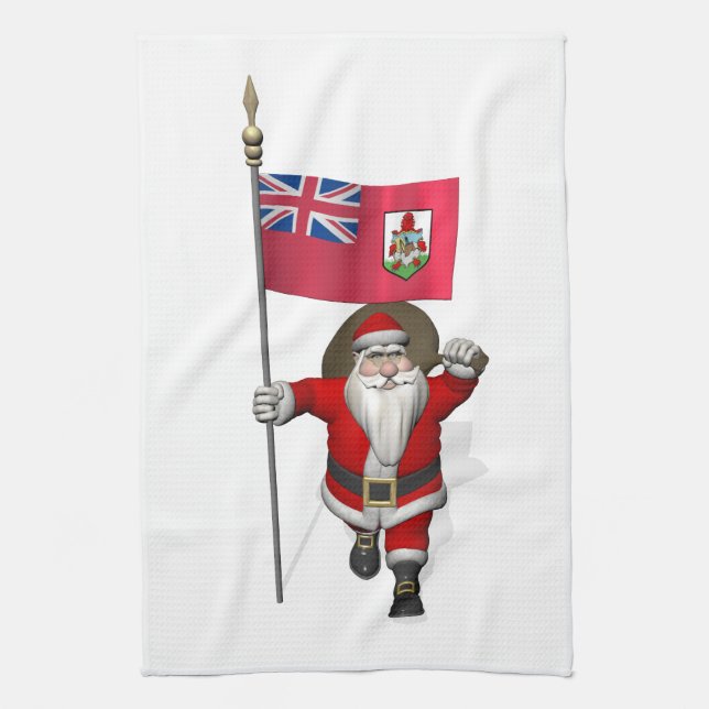 Santa Claus With Ensign Of Bermuda Kitchen Towel (Vertical)