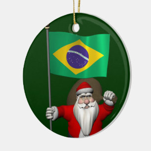 Santa Claus With Ensign Of Brazil Ceramic Ornament