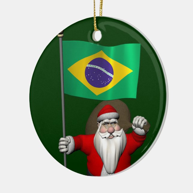 Santa Claus With Ensign Of Brazil Ceramic Ornament (Left)