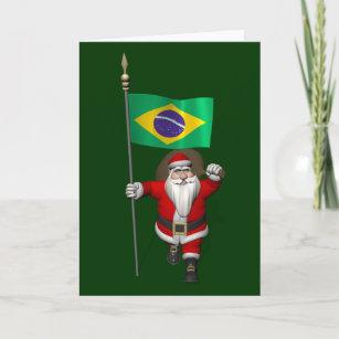 Santa Claus With Ensign Of Brazil Holiday Card
