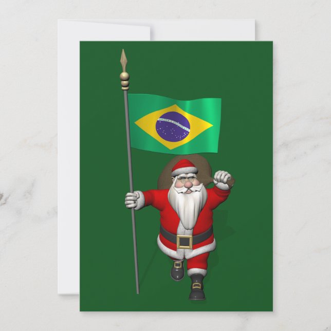 Santa Claus With Ensign Of Brazil Holiday Card (Front)