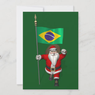 Santa Claus With Ensign Of Brazil Holiday Card