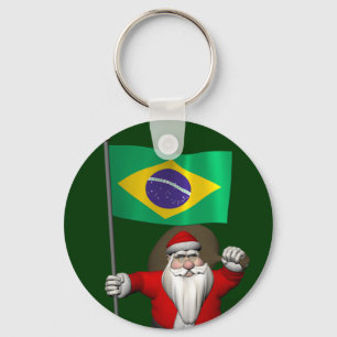 Santa Claus With Ensign Of Brazil Keychain