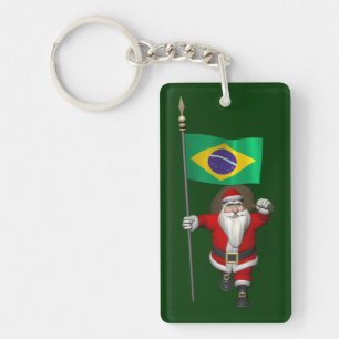 Santa Claus With Ensign Of Brazil Keychain
