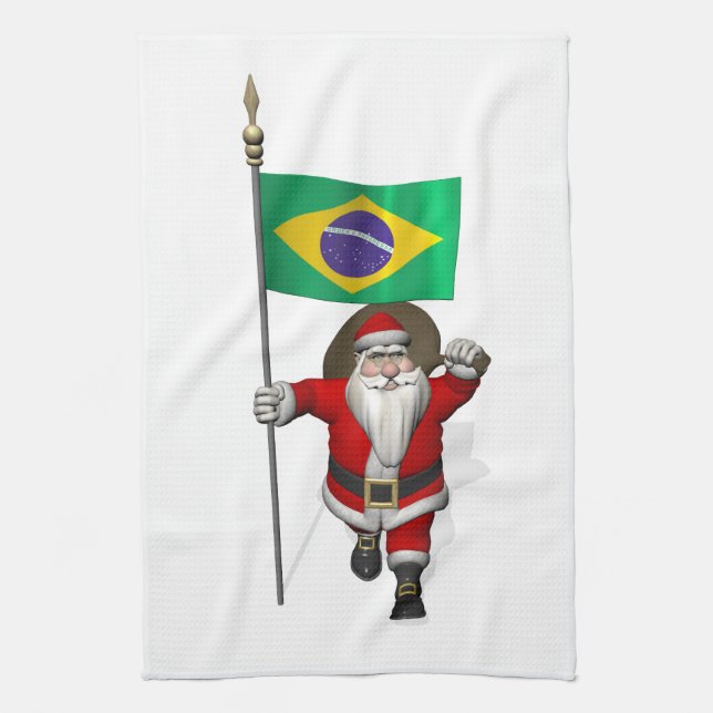 Santa Claus With Ensign Of Brazil Kitchen Towel (Vertical)