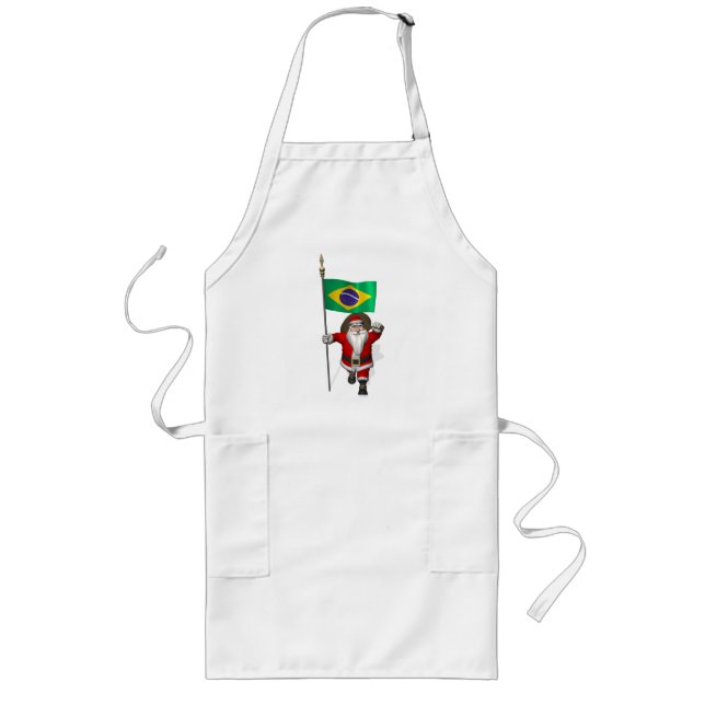 Santa Claus With Ensign Of Brazil Long Apron (Front)