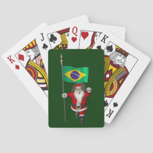 Santa Claus With Ensign Of Brazil Playing Cards