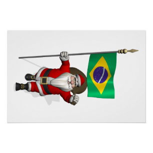 Santa Claus With Ensign Of Brazil Poster