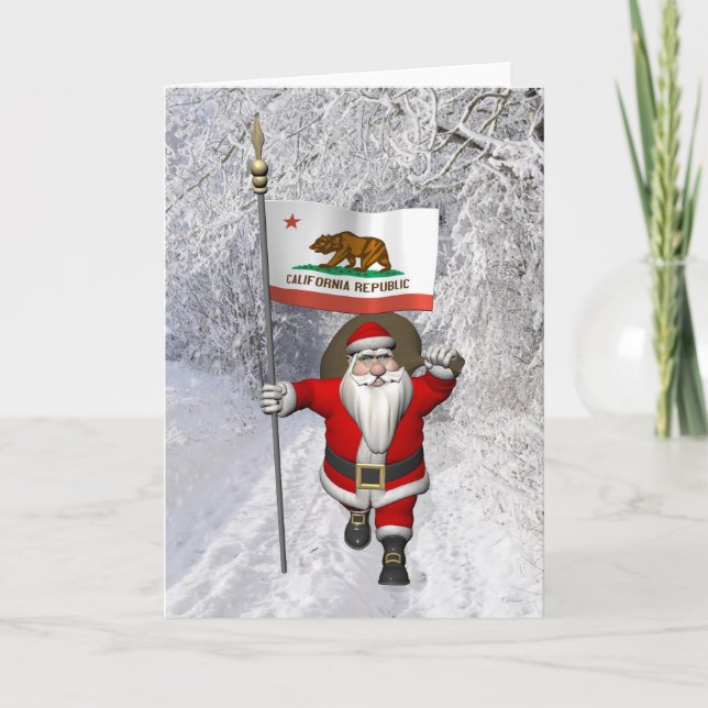Santa Claus With Ensign Of California Holiday Card (Front)