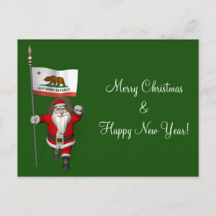 Santa Claus With Ensign Of California Holiday Postcard
