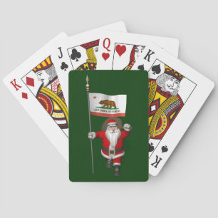 Santa Claus With Ensign Of California Playing Cards