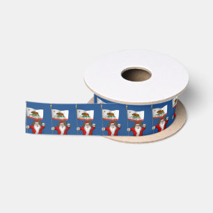 Santa Claus With Ensign Of California Satin Ribbon