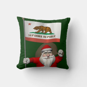 Santa Claus With Ensign Of California Throw Pillow