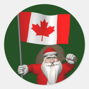 Santa Claus With Ensign Of Canada Classic Round Sticker