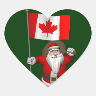 Santa Claus With Ensign Of Canada Heart Sticker