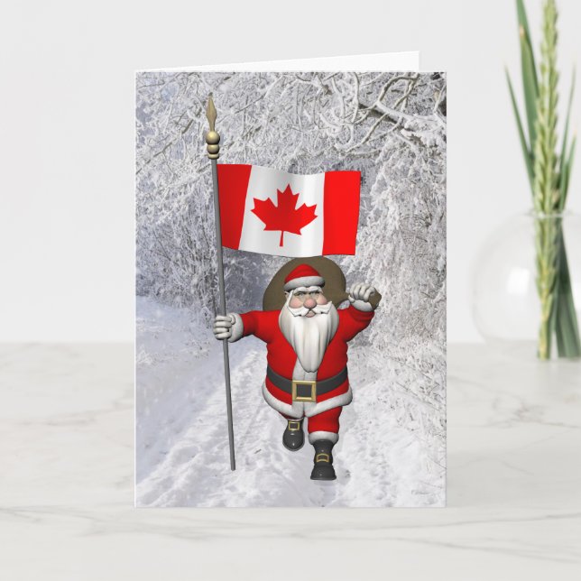 Santa Claus With Ensign Of Canada Holiday Card (Front)