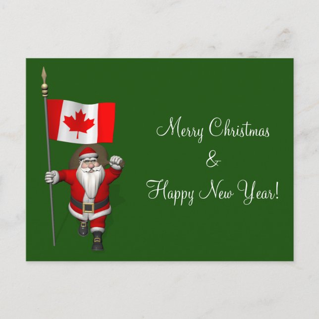 Santa Claus With Ensign Of Canada Holiday Postcard (Front)