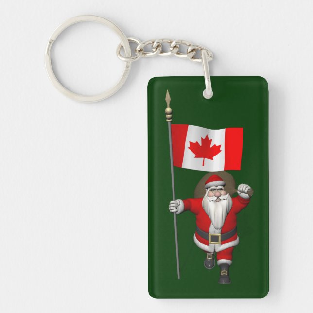 Santa Claus With Ensign Of Canada Keychain (Front)