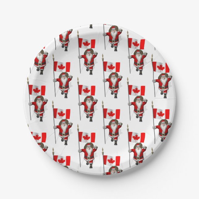 Santa Claus With Ensign Of Canada Paper Plate (Front)