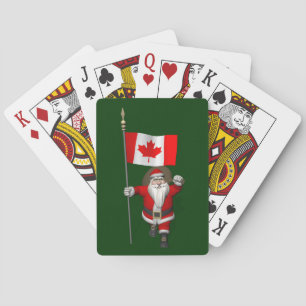 Santa Claus With Ensign Of Canada Playing Cards