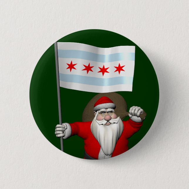 Santa Claus With Ensign Of Chicago 2 Inch Round Button (Front)