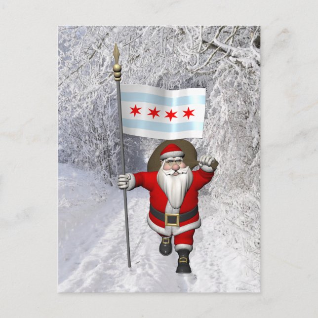 Santa Claus With Ensign Of Chicago Holiday Postcard (Front)