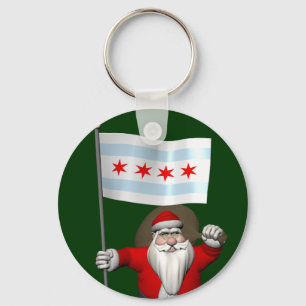 Santa Claus With Ensign Of Chicago Keychain