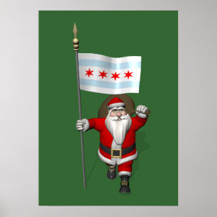 Santa Claus With Ensign Of Chicago Poster
