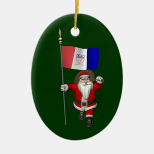 Santa Claus With Ensign Of Cleveland Ceramic Ornament