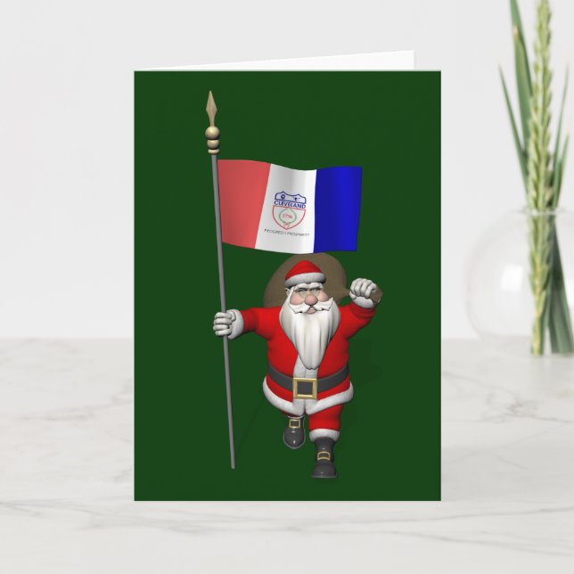 Santa Claus With Ensign Of Cleveland Holiday Card (Front)