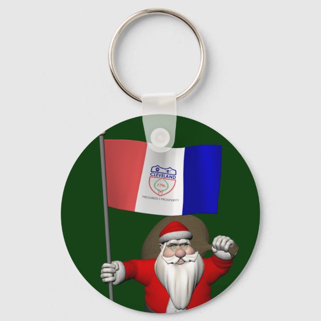 Santa Claus With Ensign Of Cleveland Keychain (Front)