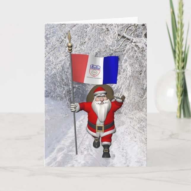 Santa Claus With Ensign Of Cleveland Ohio Holiday Card (Front)