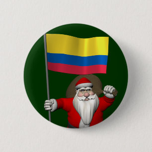 Santa Claus With Ensign Of Colombia 2 Inch Round Button